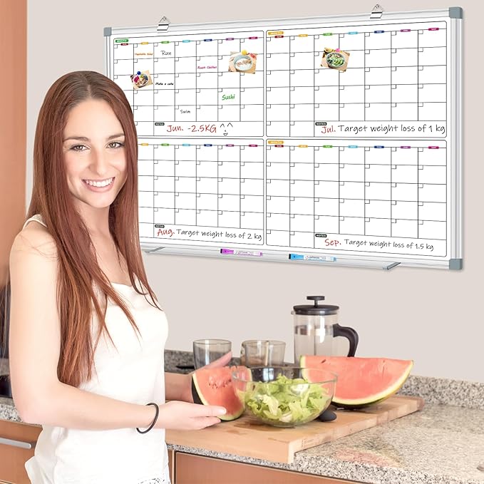 Calendar Whiteboard for Wall 36" x 24", 4 Month Magnetic Calendar Dry Erase Board, Planning Board Bulletin Board Portable Board for Office, School, Home Organization