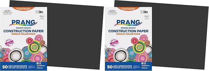 Prang (Formerly SunWorks) Construction Paper, Black, 12" x 18", 50 Sheets (Pack of 2)