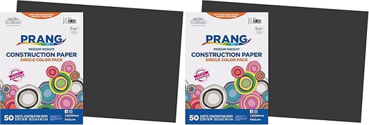 Prang (Formerly SunWorks) Construction Paper, Black, 12" x 18", 50 Sheets (Pack of 2)