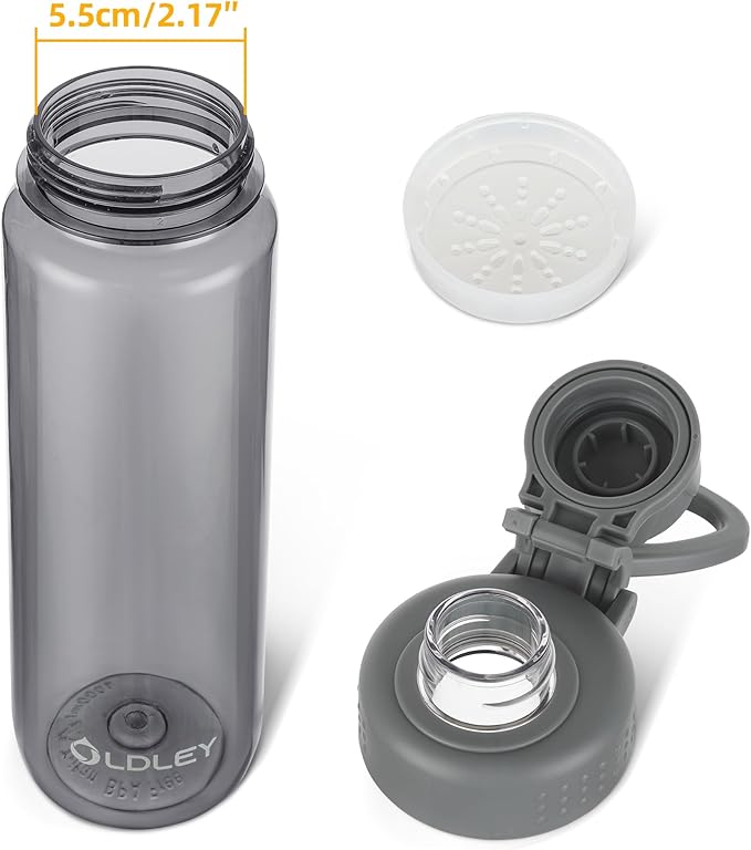 OLDLEY 32 oz Water Bottle, Sports Tritan Water Bottle with Carry Handle and Spout Lid, Leakproof & BPA Free Large Water Bottles for Home,Travel, School, Outdoors, Gym, Gray