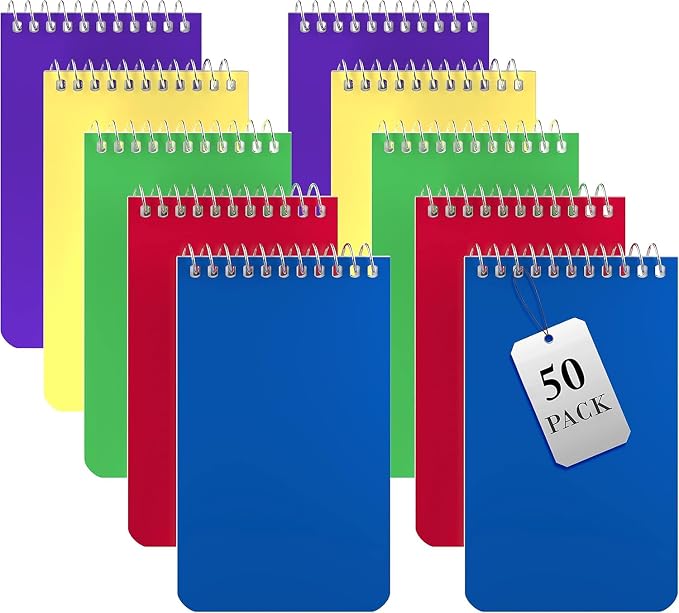 Alitte Small Notebooks, Spiral Notepads 3x5 - (Bulk Pack of 50) Pocket Notebook, Memo Pads For Home, Office, College, School - Lined College Ruled Paper - 5 Colored Notebooks, 75 Sheets Per Notebook