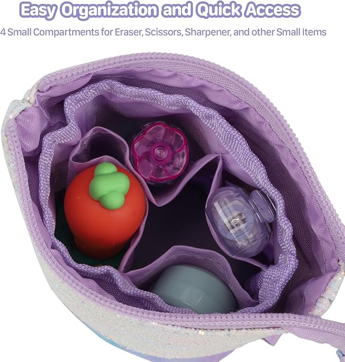 Standing Pencil Case Girls - Telescopic Pouch for Kids, Cute Kawaii Pencil Case for Girls, Big Capacity Stand Up Pencil Pouch for Kids, Tie-dye Purple