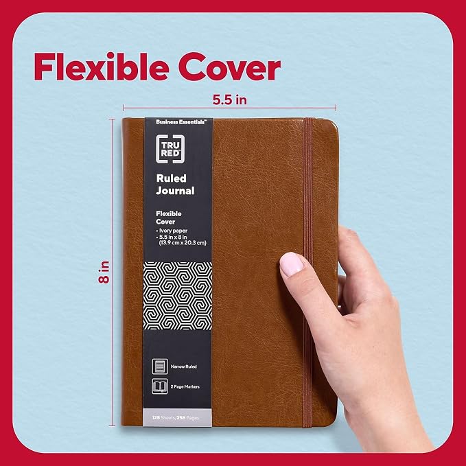 TRU RED 5.5x8 Inch Writing Journal, Narrow Ruled, 256 Pages, Cognac