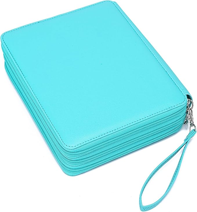 YOUNGCOL Deluxe PU Leather Colored Pencil Case - 120 Slots Pencil Holder with Handle Strap Large Capacity Pencil Organizer