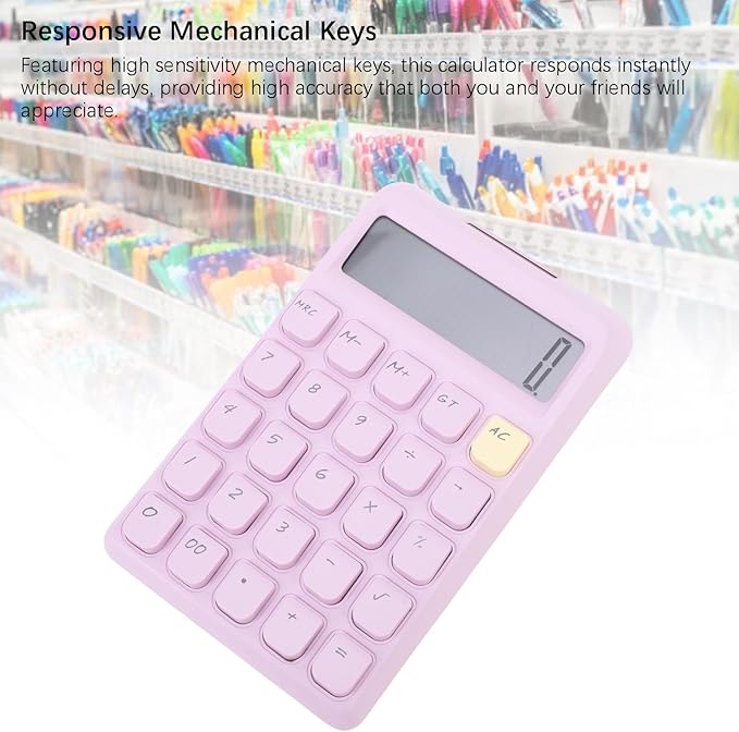 12 Digit Solar Calculator with Big Buttons Large Display Battery Operated Compact Portable for School Office Home Use (Purple)