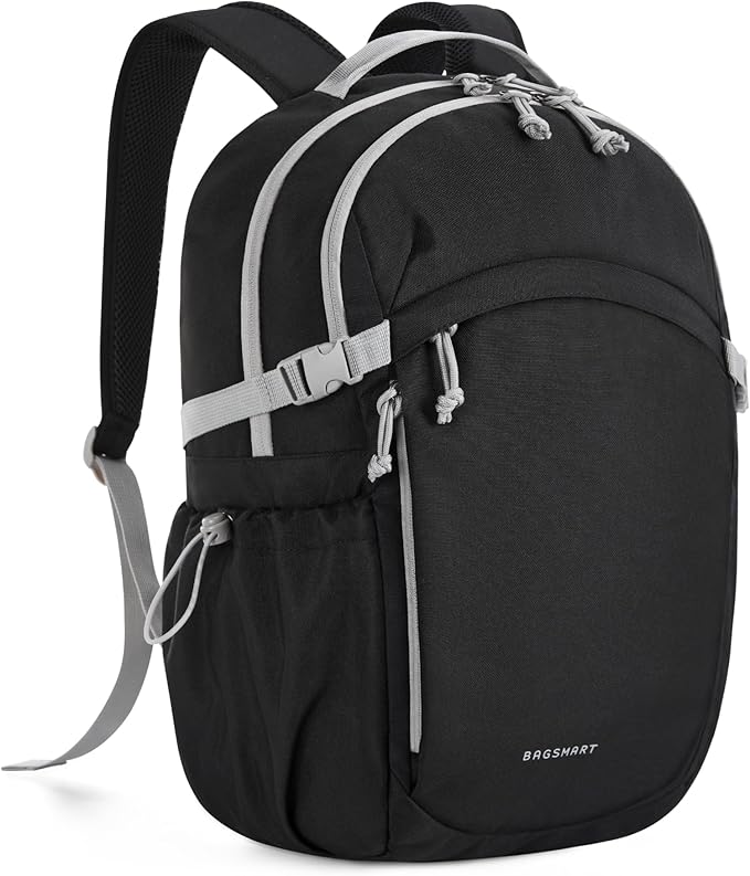 BAGSMART Travel Backpack for Women&Men, Lightweight 15.6" Casual Backpack for College, TSA Carry On Backpack for Airplanes, Black