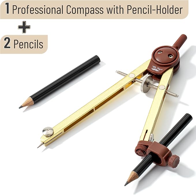 Mr. Pen- Metal Geometry Compass, Center-Wheel Design, Precision Drafting Compass with Pencil for School & Technical Drawing, Draws Circles up to 11 Inches Diameter