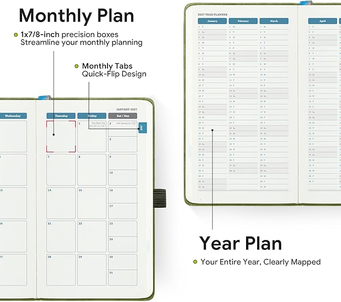 2026-2027 Weekly and Monthly Planner (July 2026–December 2027), 6.5"x3.75", Vertical Layout, 18 Months Agenda with Month Tabs & Pocket, Academic Calendar with Vegan Leather Cover,Sky Blue