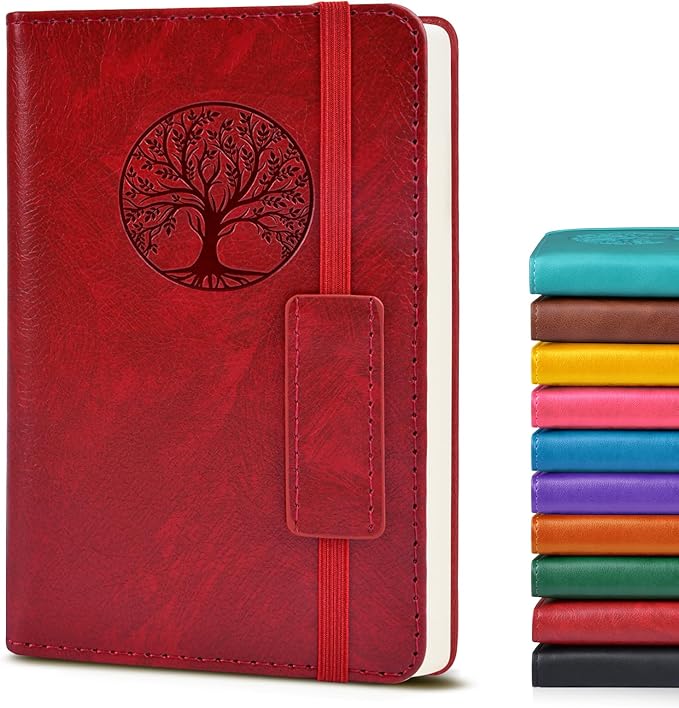 Lined Pocket Journal Notebook for Women Men, 140 Pages A6 Leather Journals for Writing, Travel, Work, 3.7"×5.7" Mini Notebook, Hardcover Small Notebooks for Note Taking, Diary Notepad (Winered)