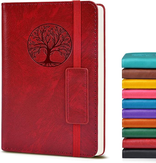 Lined Pocket Journal Notebook for Women Men, 140 Pages A6 Leather Journals for Writing, Travel, Work, 3.7"×5.7" Mini Notebook, Hardcover Small Notebooks for Note Taking, Diary Notepad (Winered)