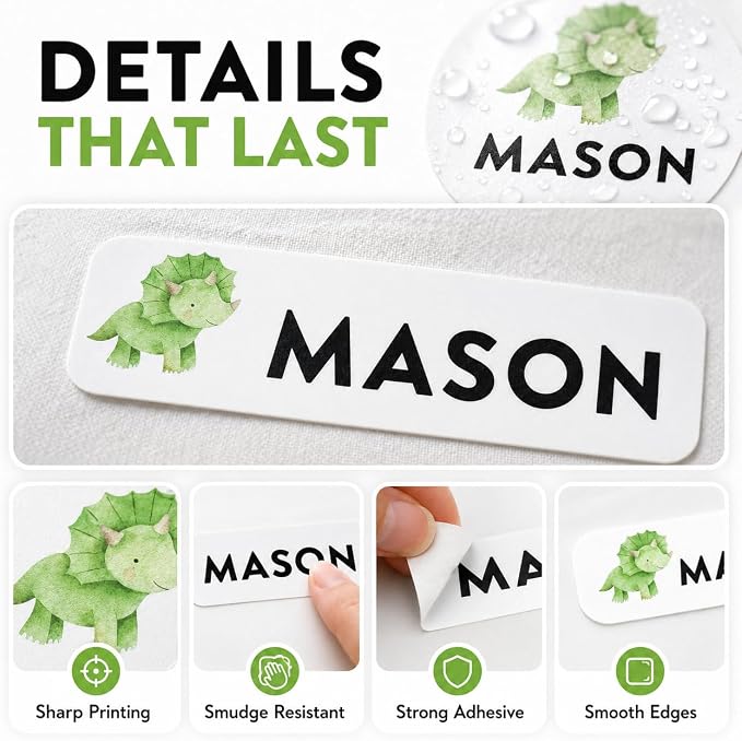 Andaz Press Custom Personalized Waterproof School Name Labels, Dinosaurs, 120-Pack, Kids Labels Combo Pack, Customizable Multi-Use Name Stickers for Preschool, Daycare, Back to School Supplies