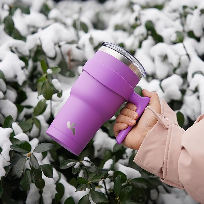 Konokyo 30 oz Tumbler with Handle and 2 Straw 2 Lid, Insulated Water Bottle Stainless Steel Vacuum Cup Reusable Travel Mug,Army Green