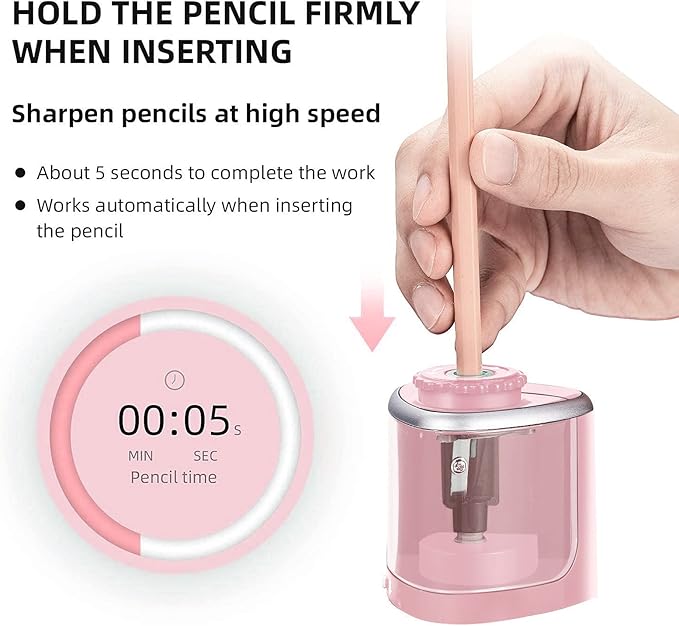 Aogwat Pencil Sharpener Electric Pencil Sharpener for Kids, Blade to Fast Sharpen, Suitable for No.2/School/Classroom/Office/Home (Pink)