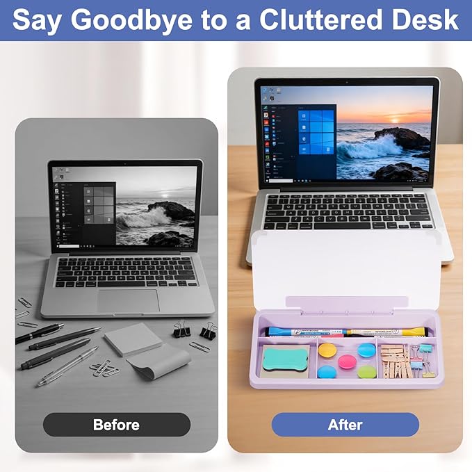 DOLLAR BOSS 12''x7'' Glass Desktop Whiteboard Small Dry Erase Board with Storage Drawer Computer Keyboard Stand Desk Organizer Office Accessories School Supplies with 4 Markers, Purple