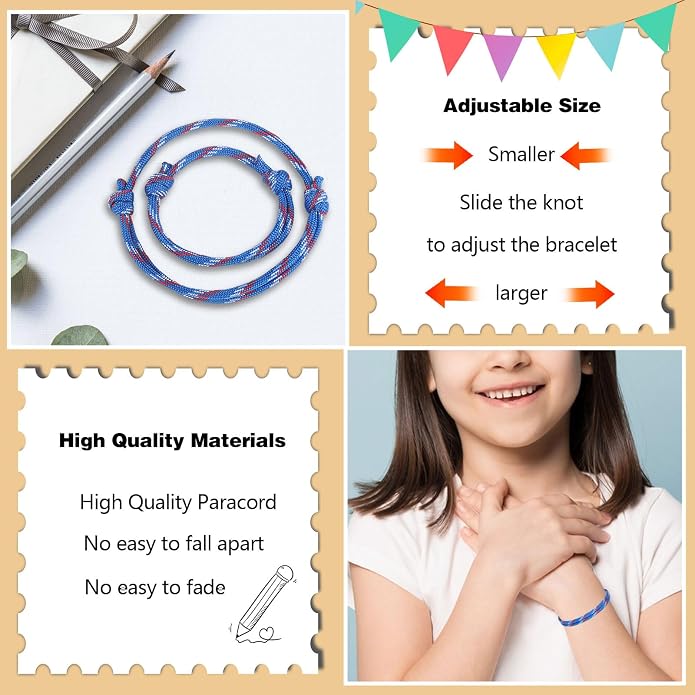 Back to School Gifts Mommy and Me Bracelets Kindergarten School Supplies | Back to school bracelet set of 2, paracord with sliding knot, includes keepsake card and jewelry box