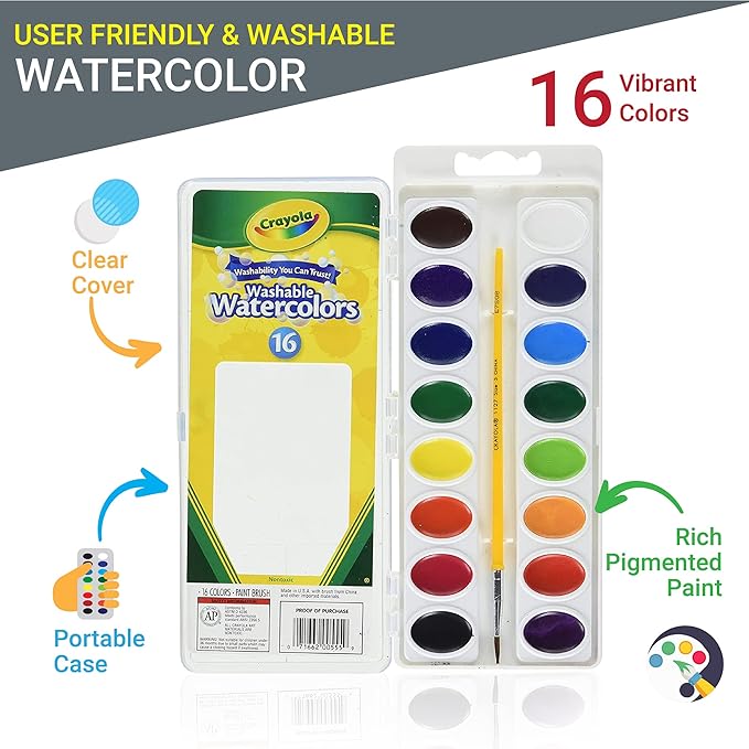 Watercolor Paint Set - 2 Packs of 16 Vivid Colors Watercolor Paint and 6 Paintbrushes for Kids Watercolors Supplies Set - Ultimate Gifting Bundle Water Color Painting Kids