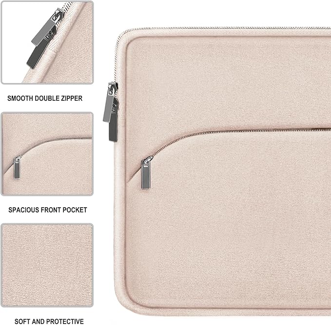 Laptop Case 15.6 inch, Durable Portable Monitor Protective Cover with Front Pocket, Traveling Laptop Sleeve Compatible for HP, Dell, Asus, Lenovo, Light Pink