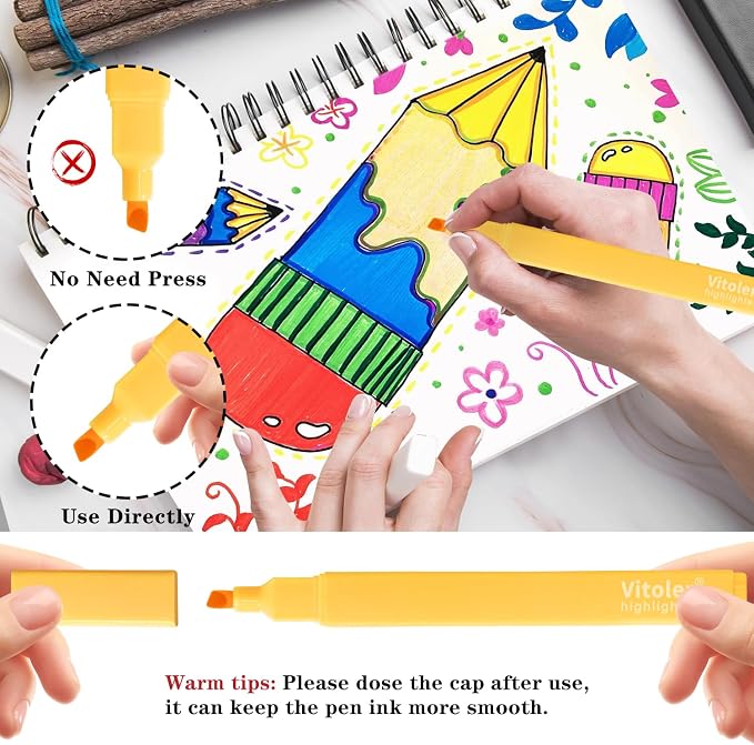 Piochoo Aesthetic Highlighters,8Pcs Chisel Tip Highlighters Assorted Color | Soft Tip,Cute Fast Dry Highlighter for Bible Journaling Planner Notes,Highlighting, Underlining,Back To School Supplies