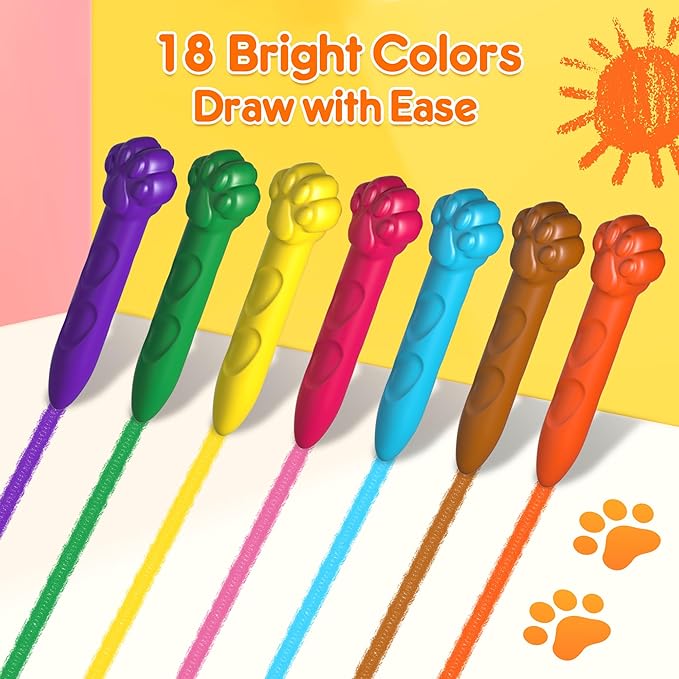 Mocoosy 18 Colors Jumbo Crayons for Toddlers 1-3, Mess-Free Washable Crayon with Coloring Book Set for Kids Ages 4-8, Non Toxic Crayons Kit Art Supplies Coloring Gift Travel Road Trip Activities