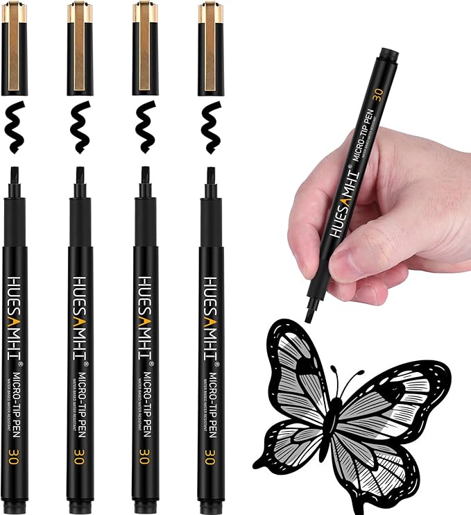 30 micro fineliner pens, no bleed waterproof pens drawing sketch art, archival ink artist set outline gift