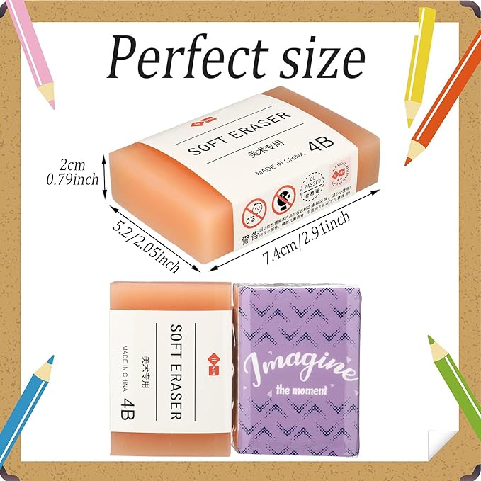 Outus 3 Pcs Extra Large 4B Soft Erasers 3 x 2 Inches Graphite Pencil Low Dust Rubber Orange Block Cube Art Erasers for Drawing Writing Sketching Drafting Artists Office Home