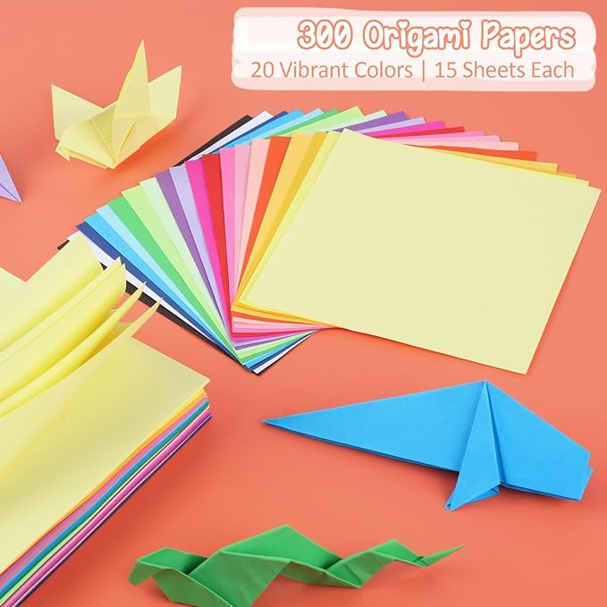 300 Sheets 6" Square Origami Paper, 20 Colors Origami Paper 6x6, Double Sided Color Origami Papers for Beginner, OrigamiPaper for Arts and Crafts