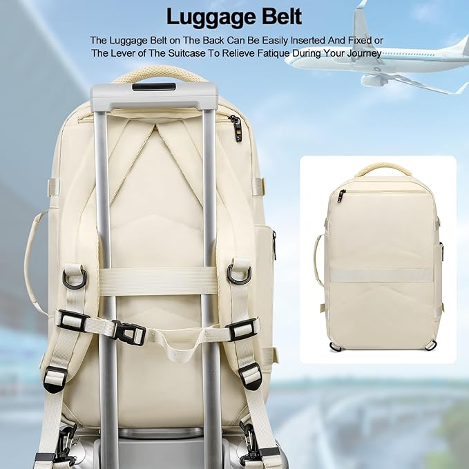 Asenlin Travel Backpack for Women Men,Flight Approved Carry On Luggage 30L Water Resistant Business Laptop Backpacks Fits TSA 15.6 Inch Computer College Weekender Outdoor Hiking-White