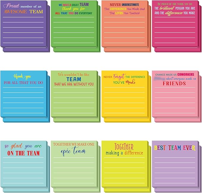 Yinder 24 Pcs Inspirational Sticky Notes Cute Motivational Sticky Notes Pad End of Year Employee Appreciation Gifts Bulk for Teacher Nurse Coworkers Office Supplies 3 x 3'' (Thank You,Dark)
