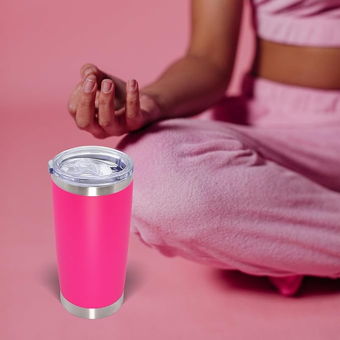 AIANJI 20oz Tumbler Bulk Stainless Steel Tumblers with Lid Vacuum Insulated Double Wall Travel Coffee Mug Powder Coated Tumbler Cup for Hot and Cold Drinks(Hot Pink, 12 pack)