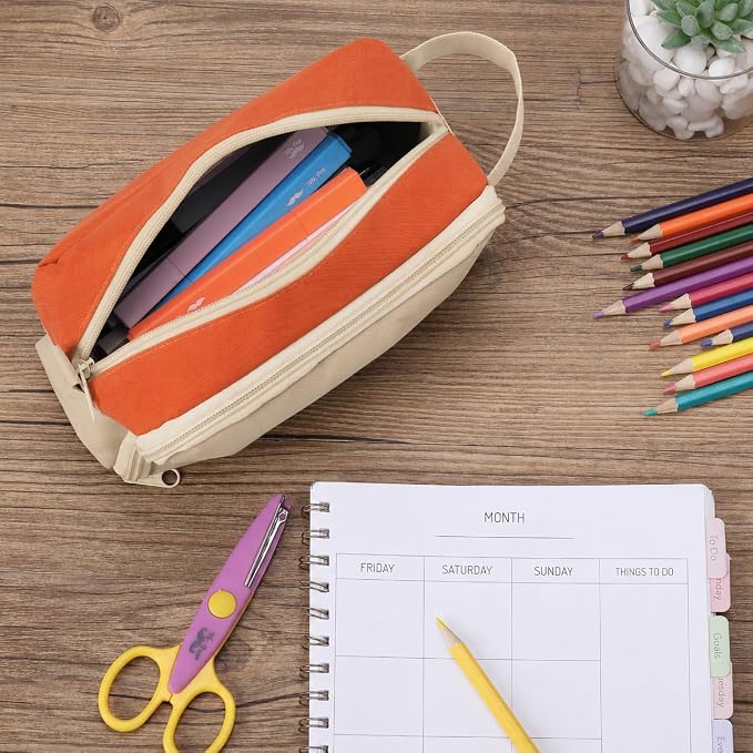 Mr. Pen- High Capacity Pencil Case, Large Pencil Pouch with 3 Compartments and 2 Pockets, Large Pencil Bag with Smooth Zipper, Cute Pencil Case Pouch Organizer, School Supplies for Teens