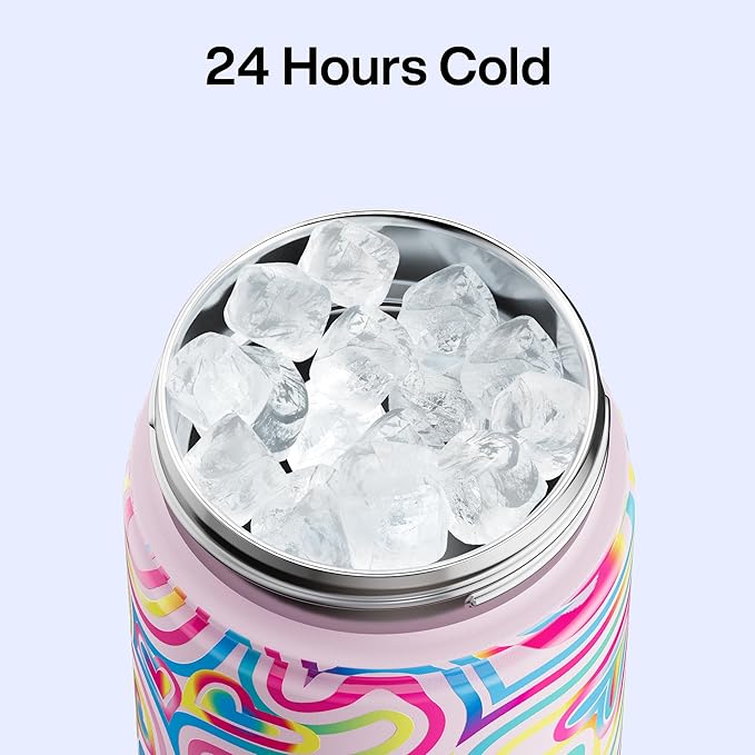 ENCOOL Insulated Water Bottle with Straw Stainless Steel Water Bottle, Leak-Proof, BPA-Free, Double Wall Vacuum Keeps Cold for 24 Hours for Sports, Travel, School (26 oz, Heart Swirl Pink)