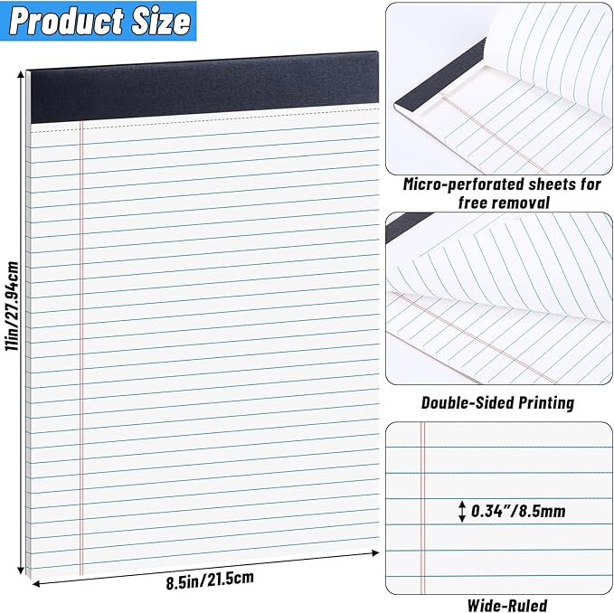 48 Pack Legal Pads Bulk,8.5 x 11 Inch White Notepad, Note Pads Wide Ruled Perforated Memo Pad for Work Study Daily Note Taking List, Lined Writing Pads Memo Refills Notepads for Office Home School
