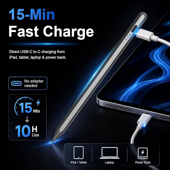 HATOKU Stylus Pen for iPad 2018-2026, 15 Min Fast Charge iPad Pencil 1st Gen with Tilt Sensitivity, Palm Rejection, Magnetic Pen for Apple iPad 6-11, Air 3-5/M2/M3, Mini 5-7, Pro 11/12.9/M4/M5 (Black)