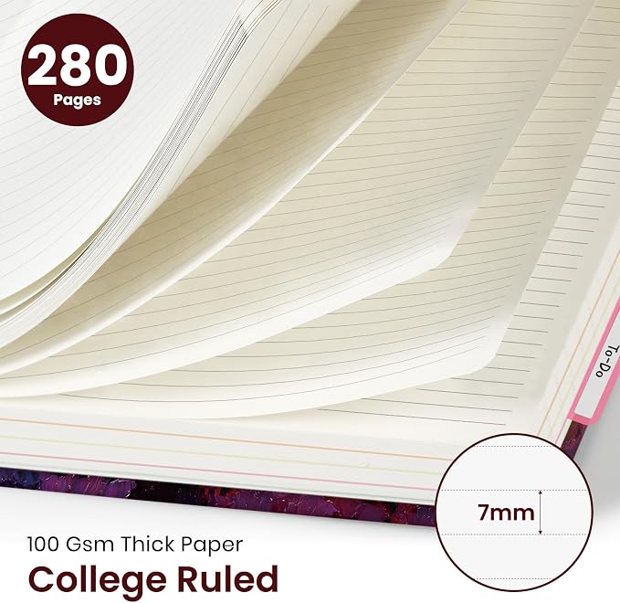 Taja Pretty Large Spiral Lined Notebook for Work with 5 Removable Dividers