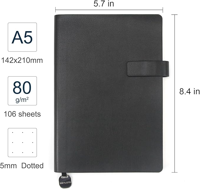 Softsided Notebook - 5.7"x 8.4" - upgraded texture, classic dot-matrix design, paper for smooth writing, elegant hangtag detail, with box, perfect for both gift and personal use(Black)