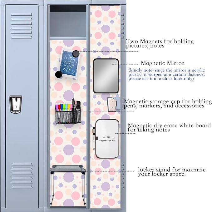 Svartur Black Locker Organizer Kit with Shelf, Shelf, Mirror, Pen Holder, Whiteboard, Back to School Essentials, 7-Piece Decoration Kit