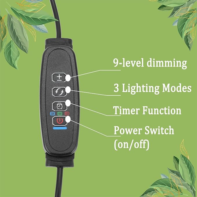 LED Grow Lights for Indoor Plants,6000K Clip Plant Light with White Red LED | Grow Light Strips for Seed Starting,9 Dimmable Levels,3 Lighting Mode,Auto ON Off with 3/9/12H Timer,Full Spectrum Plant Lamp