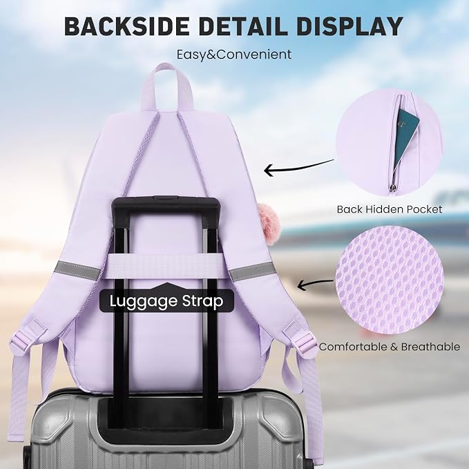 WINDARS School Backpack for Teen Girls, Cute College Backpacks for Women Students Aesthetic Bookbag Large 15.6 Inch Laptop Bag Middle School Travel Back Pack (Purple)