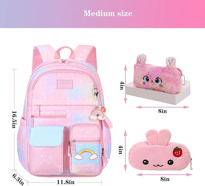 Jcobvig Rainbow Backpack For Girls Kids,Cute Student School Backpack With Pen Bag,Aesthetic Starry Rainbow Laptop Travel Bag