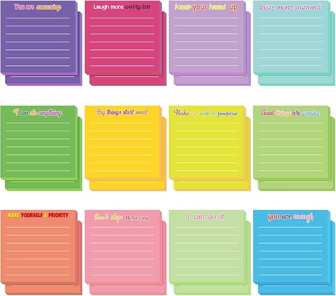 Yinder 12 Pcs Inspirational Sticky Notes Cute Motivational Sticky Notes Pad End of Year Employee Appreciation Gifts Bulk for Teacher Nurse Coworkers Office Supplies 3 x 3'' (Inspirational,Dark Color)