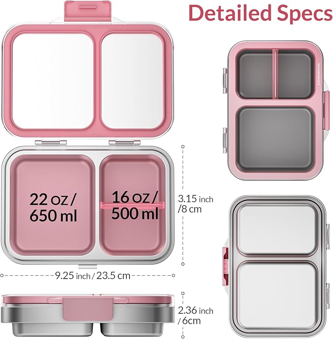 G.a HOMEFAVOR Stainless Steel Lunch Box - 2 Compartments Bento Box for Kids, Leakproof Food Container for School, Dishwasher Safe, BPA-Free, 1150 ml/38 oz, Pink