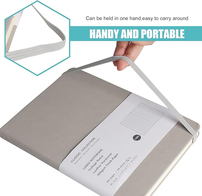 Lined Journal Notebook, 6Pack Hardcover Notebook for Men & Women – Journals for Writing, Work, School, Home & Daily Notes, 160 Pages – Medium A5, 5.7"x8", 100 gsm Thick Paper (Grey)