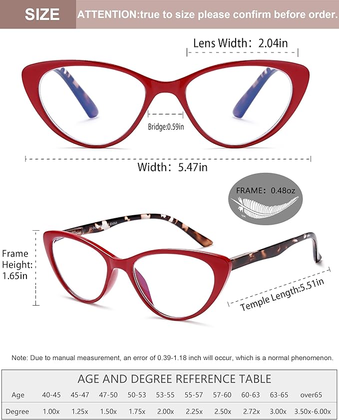 EYEURL 4-Pack Cat Eye Reading Glasses for Women- Blue Light Blocking Readers with Spring Hinges,Anti-Glare/UV Rays Reading Glasses,0.75