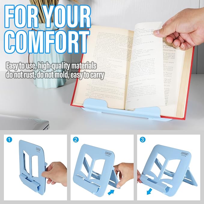 Desktop Book Stand, Tabletop Music Stand, Portable Book Holders for Reading Kids Cookbook Stand Book Tray Book Rest Recipe Children's Gifts Travel Girls boy School Supplies (Blue 11.82" *8.26")
