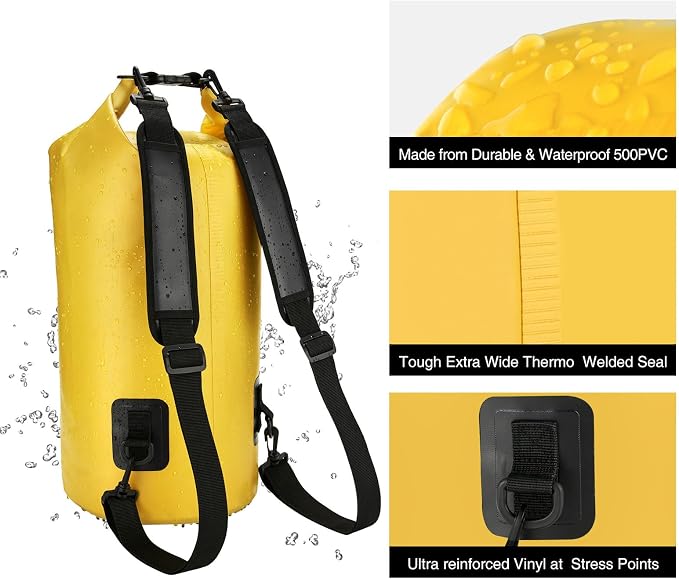 Piscifun Dry Bag, Waterproof Floating Backpack 10L/20L/30L/40L | Waterproof Phone Case, Adjustable shoulder straps, Roll-top closure keeps gear dry, Ideal for Boating, Kayaking, Fishing
