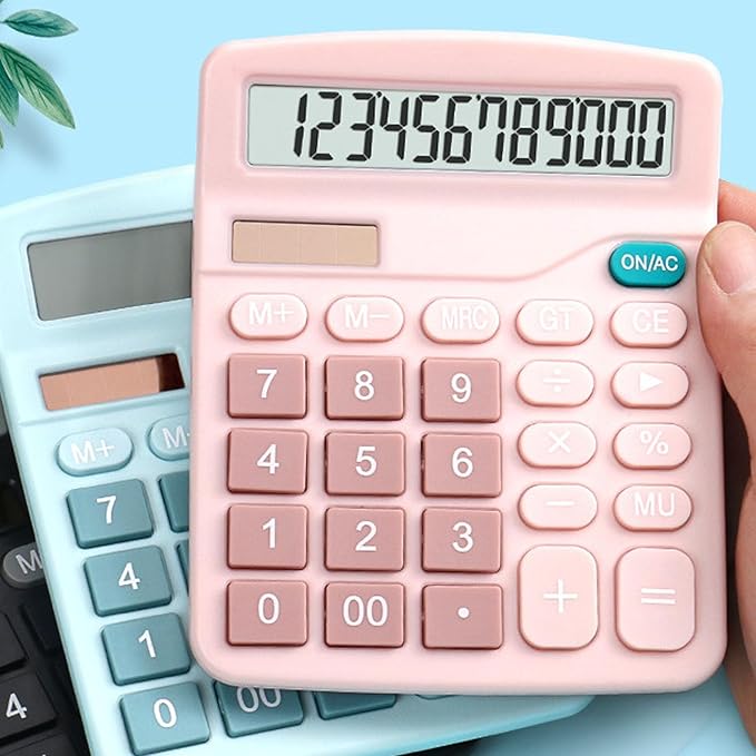 Fdit Solar Calculator, 12 Digit Portable Desktop Calculator with Solar Power and Light Textured Keys, for Students Teachers and Office Workers (Blue)