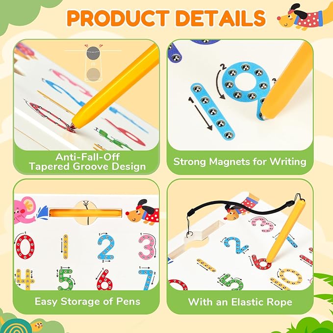 JoyCat Double-Sided Magnetic Animal Number Tracing Board - 2-in-1 Numbers 1-20 Writing Toys for Toddlers & Kids, Preschool Math Manipulatives, Kindergarten Educational Learning Gifts for 3-5 Year Olds