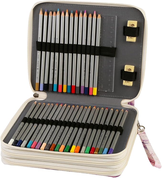 Portable Colored 120 Slots Pencil case Organizer with Printing Pattern for Watercolor Pens or Markers, Pencil Case Organizer for Artist