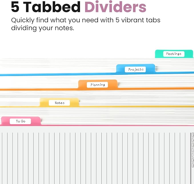 Taja Spiral Notebooks for Work 5 Subject Notebook with Removable Dividers