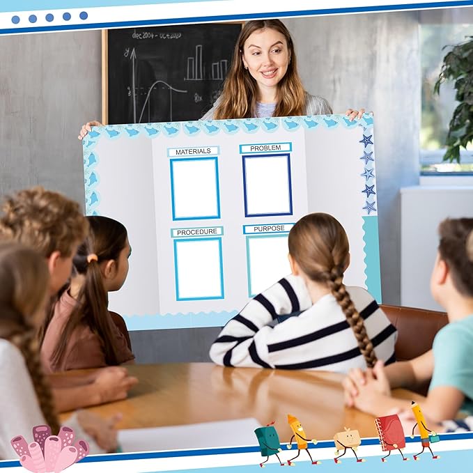 Fuyoooo 90 Pcs Science Fair Board Supplies 60 Trim Scalloped Bulletin Borders 24 Presentation Board Subtitles 6 Science Fair Titles for Classroom Display Boards (Ocean)